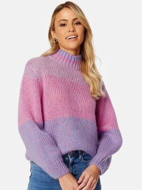 Cozy Pink & Lavender Mock Neck Colorblock Sweater